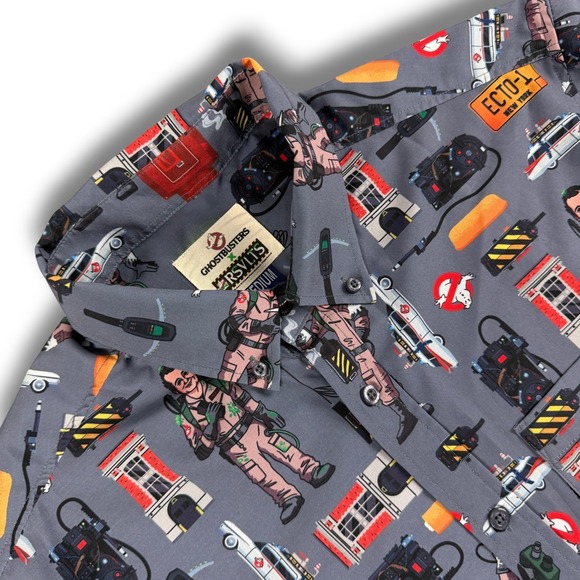 RSVLTS Other - RSVLTS The Roosevelts Ghostbusters Shirt Men S Grey AOP Button Down Short Sleeve